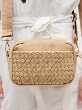 Sol and Selene Inspiration Woven Neoprene Nude Tan Crossbody Bag Shoulder NWT